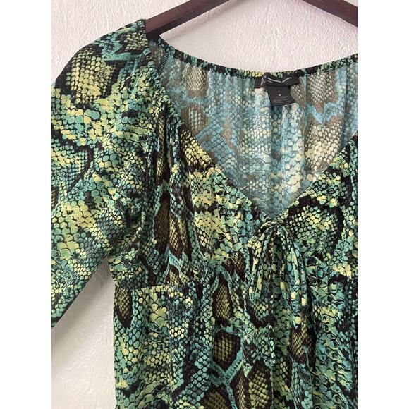 INC International Concepts Snake Print Green Y2K Mini Flounce Dress Sz Med Petit - Picture 5 of 12